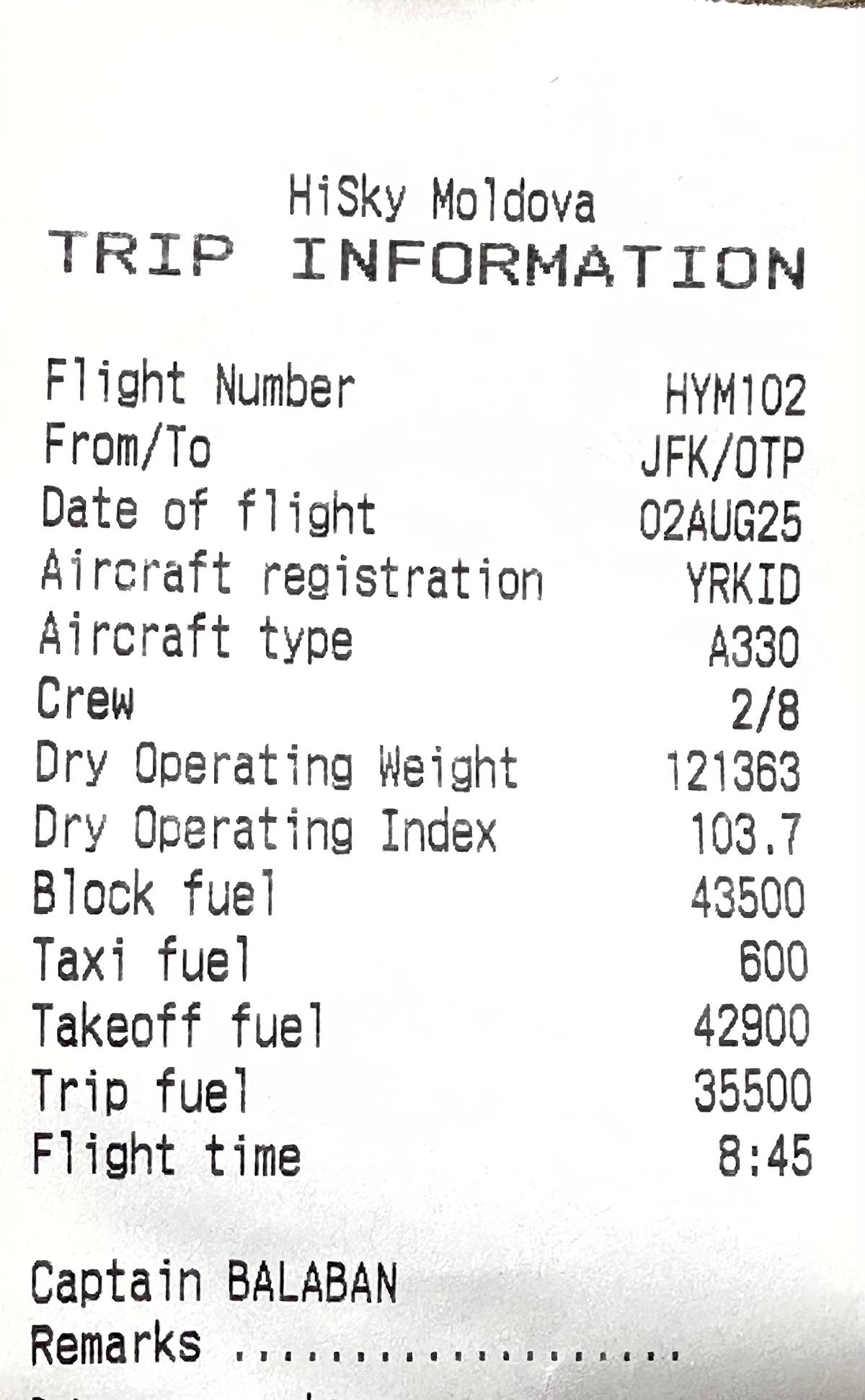 Trip Information sample